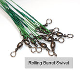 Black nylon-coated stainless steel fishing leaders with snaps